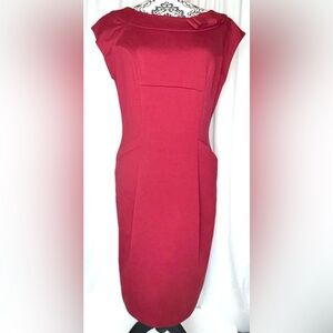 Vintage Evan Picone Red Sleeveless Scoop Neck Dress with Bow and Pockets